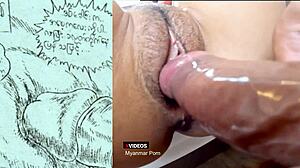 Wow, Myanmar comics babe with big ass goes hardcore!