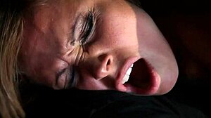 bound sub rides dick cowgirl style during rough face fucking domination