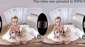 blonde babe takes monster cock in her shaved pussy