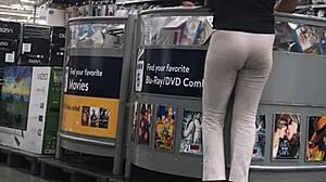 a beautiful woman in the supermarket showing off her cameltoe, known as misscameltoe
