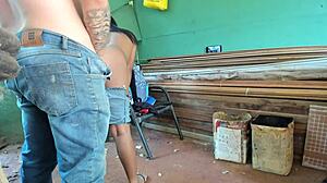 Padrastro bangs Latina hard in backyard massage