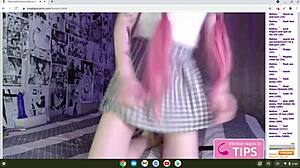 i'm watching this pale skin raccoon cosplay babe get horny on webcam in bed