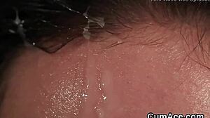 Yo, watch this horny babe swallow every drop of jizz on her face! How does she handle all that cum?