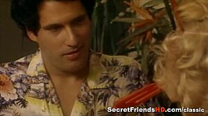 vintage porn scene unfolds with blonde riding cock in cowgirl style, natural tits bouncing in retro hairy action