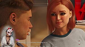 Hey, in this game, the busty milf gets corrupted with big tits on display