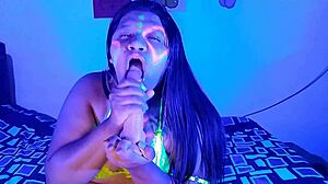 after neon party, i warm up with deepthroat dildo blowjob while friend spanks my hard ass