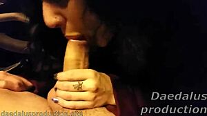 Goth Teen 18+ Prostitute Gives POV Blowjob in Car