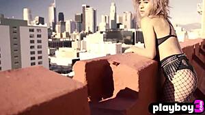 Sexy blonde milf shows big ass.