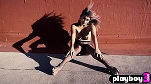 Sexy blonde milf shows big ass.