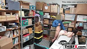 Beautiful teen thief gets blowjob in garage, never swipes again