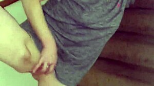 wife rubbing her shaved pussy on the stairs 😍