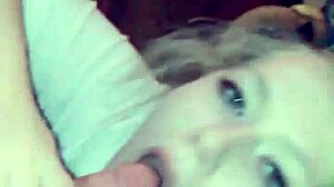 hot amateur blonde gives nut-busting blowjob in lingerie pov