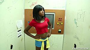 Sexy ebony babe loves jerking off a white cock daily