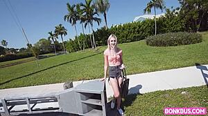 Young Blonde Britt Blair With Small Tits Riding Cowgirl And Bent Over For Blowjob Facial.