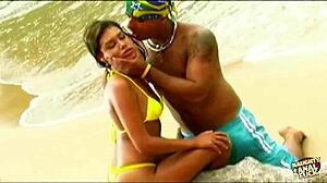 Latina with small tits pounded hard by Brazilian stud.