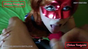 master dominates me intensely in bdsm session, cums on face.