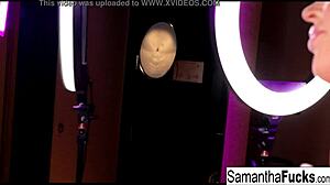 sexy tease with samantha saint masturbating her big tits and ass