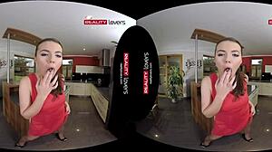 Tattooed pierced girl uses dildo for solo masturbation in reality vr