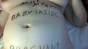 hottie big boobed pregnant teen gets covered in dirty body writings during wild gangbang with old guys watching