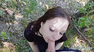 quick blowjob in woods behind parking lot pov