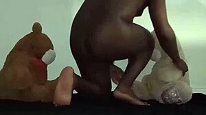 I enjoy a threesome with brown and caucasian furry toy bears