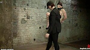 bound busty lesbian gets fucked with dildo, gagging