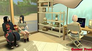 Itachi pounds Hinata's ass hard, filling it with cum.