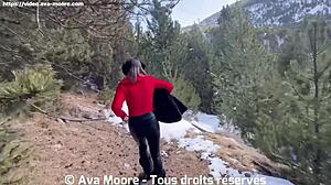 french brunette gets her pussy wrecked by huge cock in snowy outdoor facial