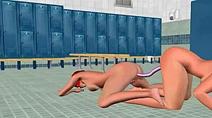 Emily and Alice Fuck in Cloakroom with Big Tits