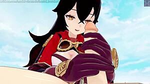 genshin amber gives aether sexual license in cowgirl