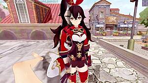 genshin amber gives aether sexual license in cowgirl