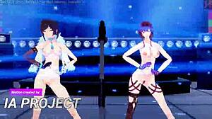 genshin impact mmd higher with ia, yelan, and kafka 😘 so hot