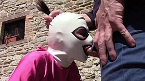 laura on heels amateur in pink outfit does outdoor blowjob with oral creampie 😏