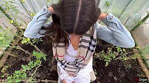 Farmer Girl Shows Juicy Fruits with Outdoor Doggystyle Ride