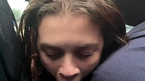 Ma Santos gives oral on highway with big natural tits