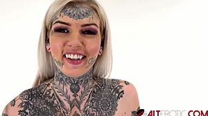 Tattooed Amber Luke rides Tremor for first time. It's wild and intense!