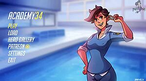 Sinfully fun games in Overwatch academy with big tits and sexy bathing.