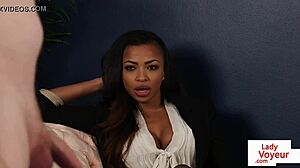 Ebony Voyeur Beauty Gives Jerk Off Instructions In Stockings To Submissive Guy