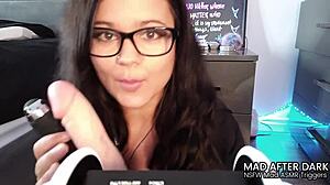 Brunette in glasses gives wild NSFW ASMR JOI with kinky roleplay sex.