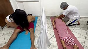 I’m banging the gorgeous masseuse next to my wife during couples massage