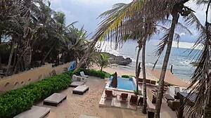 Blonde goddess in public paradise