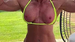 she keeps flashing her shaved pussy and ass in that tiny bikini