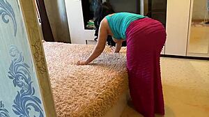 I made the bed, now kneel for anal action!