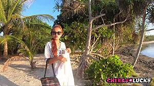 Amateurs enjoy a perfect blowjob with monster cock on the sunny beach.