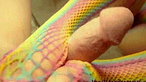 sexy blonde babe gives footjob while masturbating in fishnets 😘