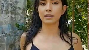 Stunning Brunette Gets Wet in Forest Showoff!