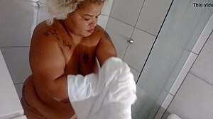 Curvy BBW Woman Showers with Big Tits