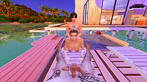 in this sims 4 anime hentai, stepson fucks stepmom's ass while stepdad watches her cheat