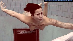 tattooed teen sara swims in clothes at public pool