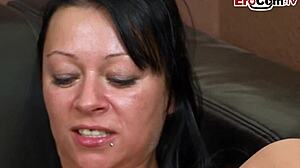 Wow! German Brunette Milf Squirts Hard from Anal and Fingering!